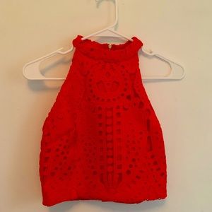 Red, lace top!